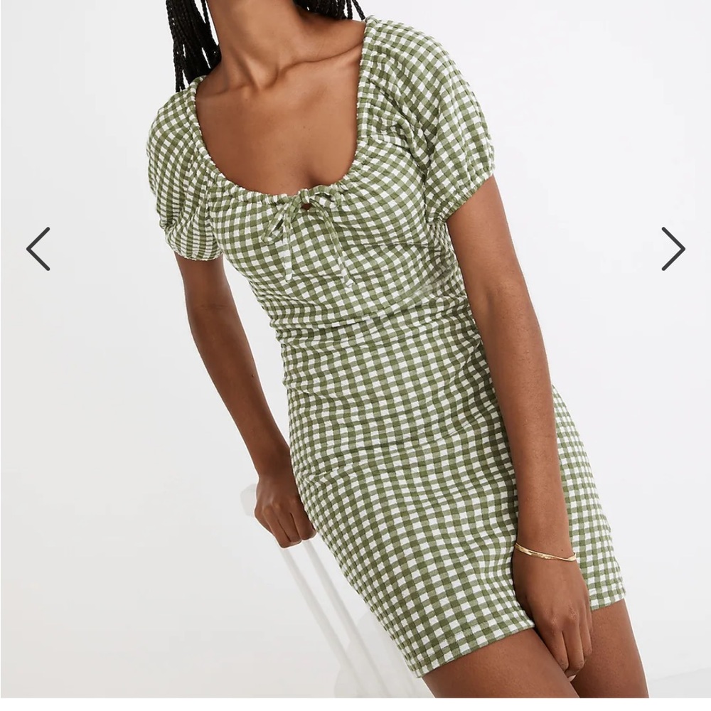 Madewell: Jacquard Puff-Sleeve Mini Dress in Gingham Check